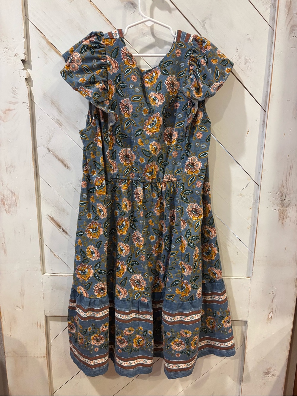 Matilda Jane Striped Floral Tie-Neck Dress in Blue & Rust - Picture 4 of 5